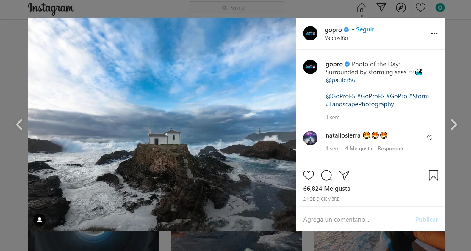 El perfil oficial de GoPro publicó la instantánea para sus 17 millones de seguidores
