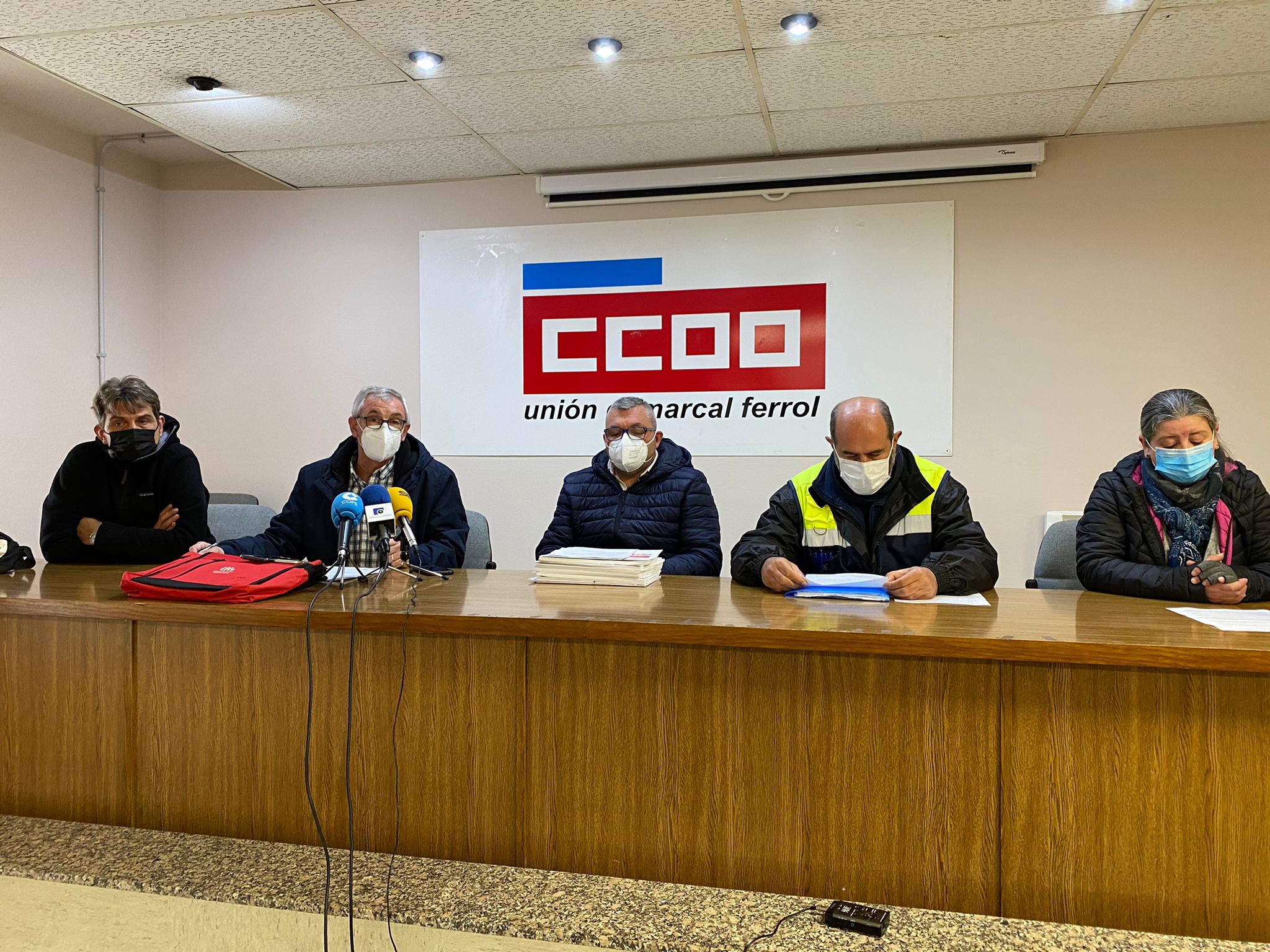 Rueda de prensa del comité de Emafesa esta mañana en la sede de CCOO de Ferrol
