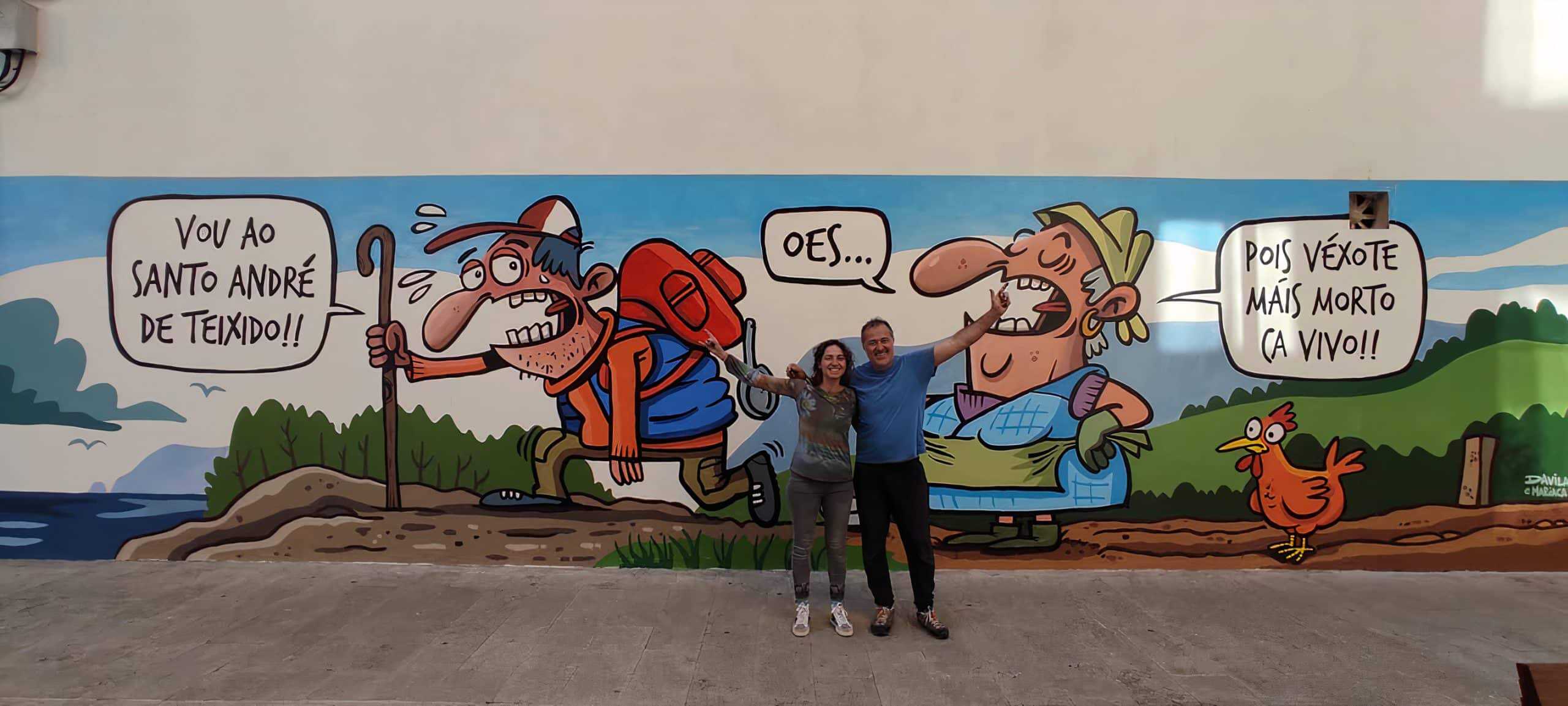El artista pontevedrés realizó la pintura con la colaboración de María Acuña.