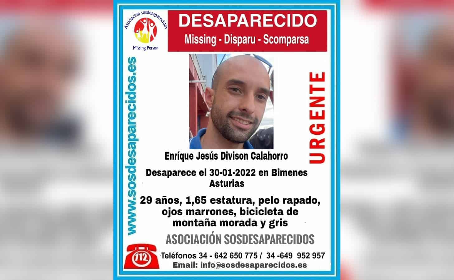 Cartel de la desaparición de Enrique Jesús Divison