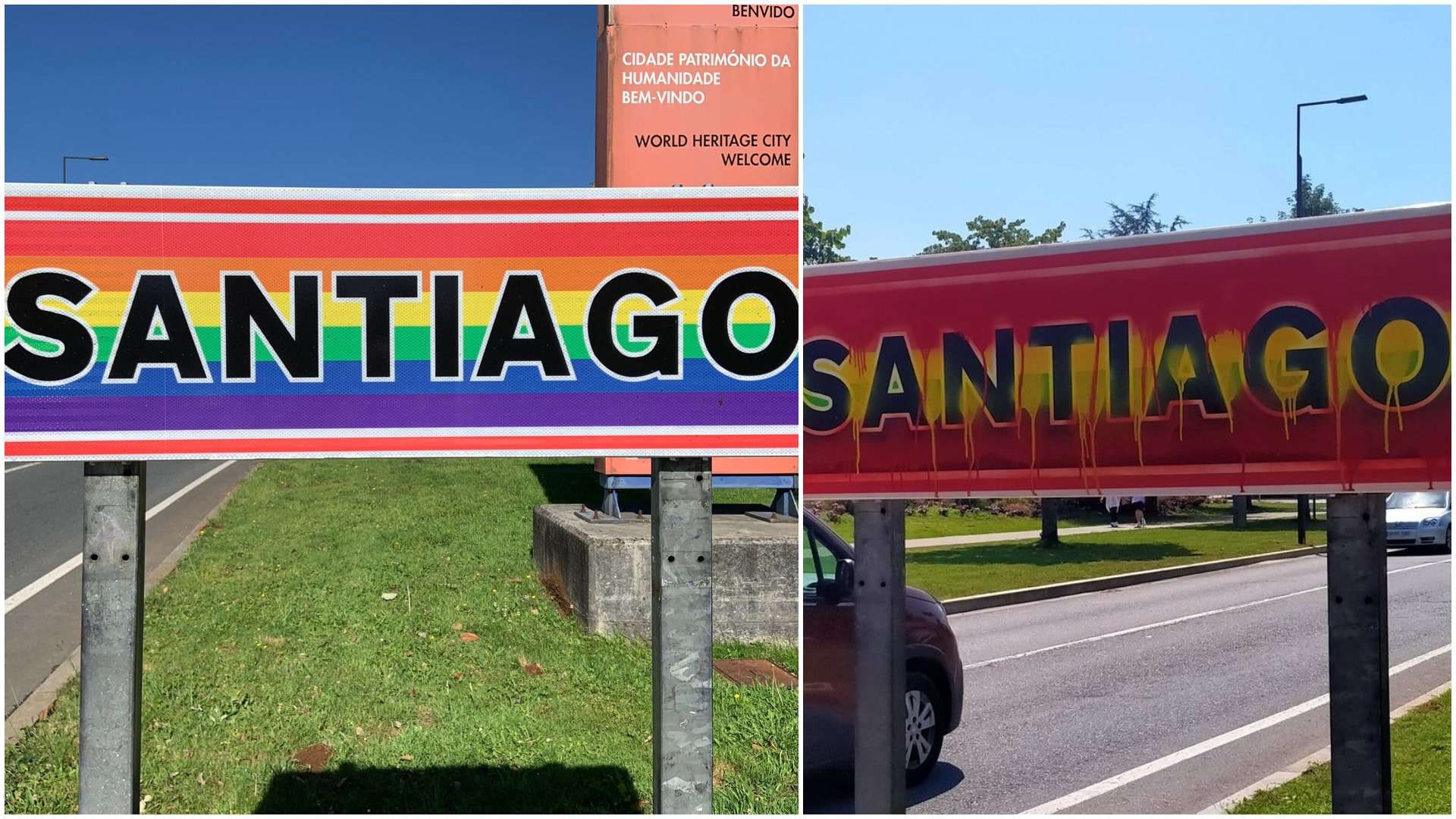 El antes y el después del cartel vandalizado | CEDIDA