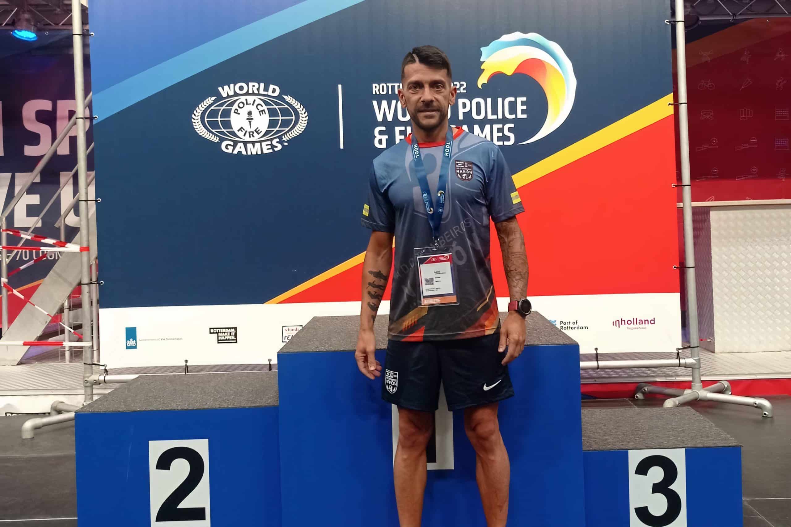 Luis García, alcanzó la tercera posición en una de las pruebas de los Juegos Mundiales de Policías y Bomberos (WPFG) celebrados el pasado 30 de julio en Rotterdam