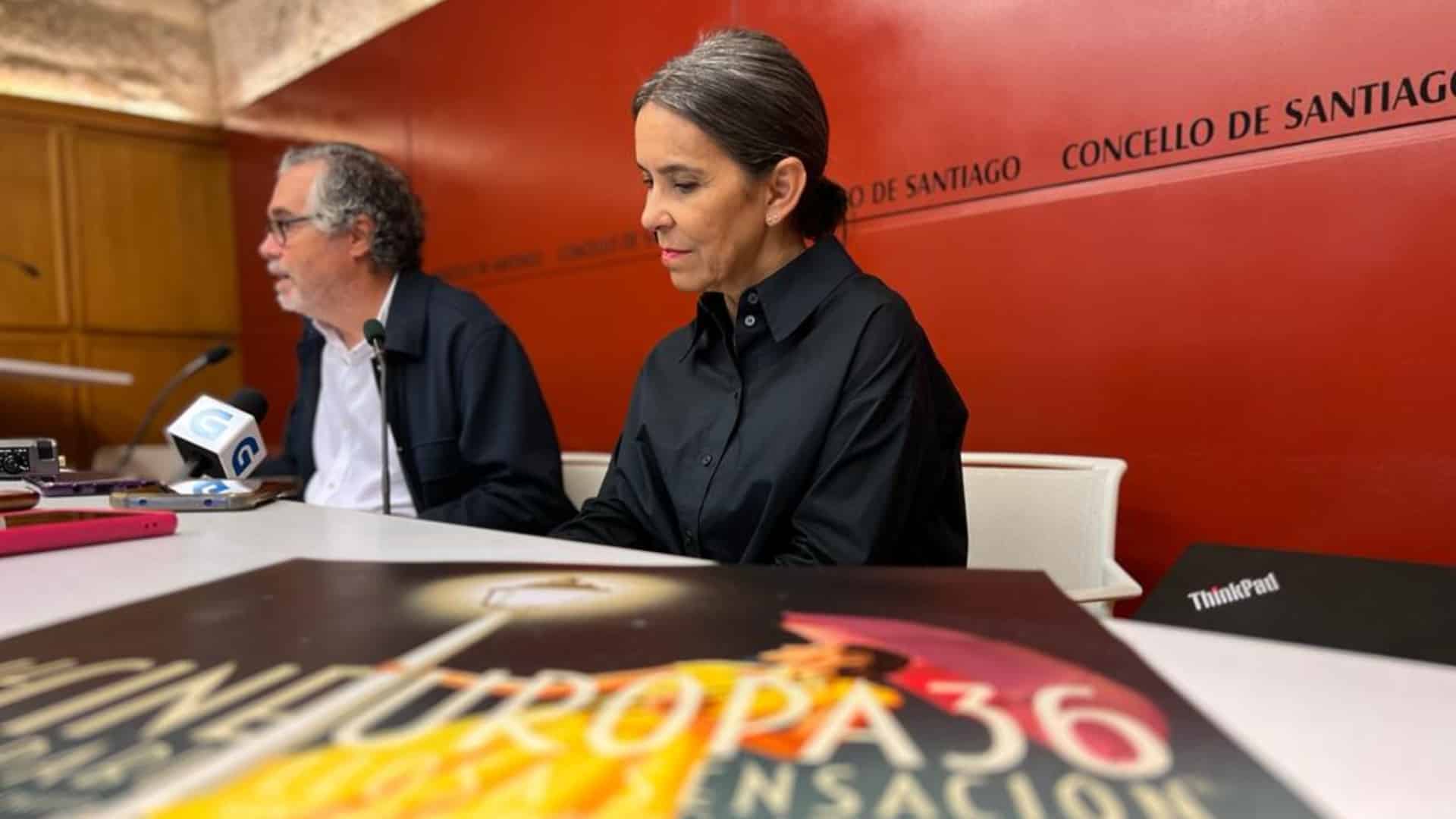 La presentación de Cineuropa con su director, José Luis Losa, y la concelleira de Acción Cultural, Mercedes Rosón | CONCELLO DE SANTIAGO