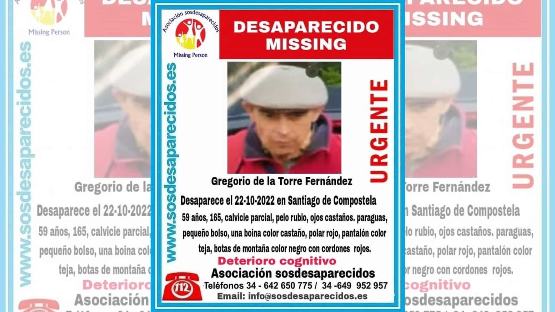 Gregorio de la Torre Fernánez, el hombre desaparecido en Santiago | @SOSDESAPARECIDOS