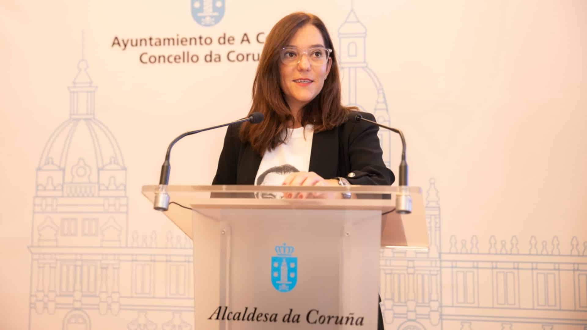 La alcaldesa de A Coruña, Inés Rey, en la rueda de prensa posterior a la reunión de la Xunta de Goberno Local | CONCELLO DA CORUÑA