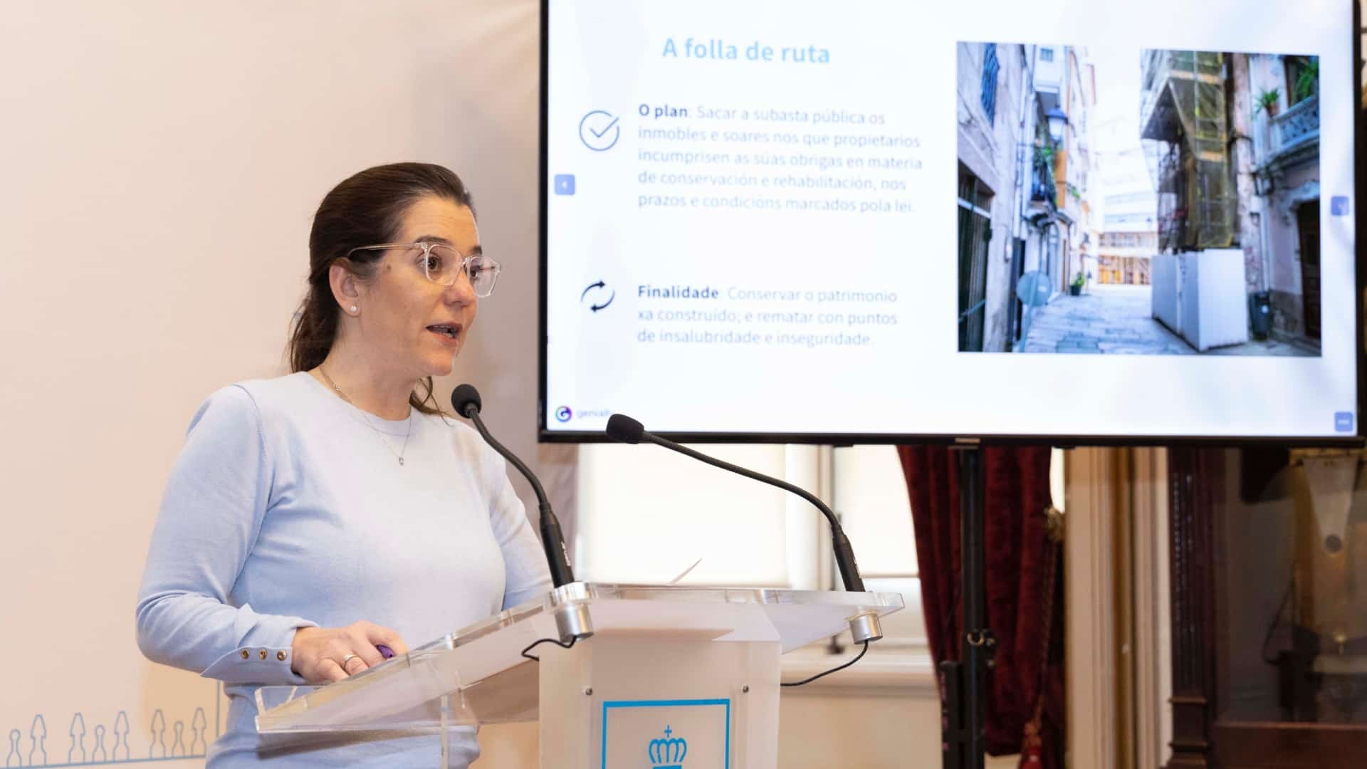 La alcaldesa de A Coruña, Inés Rey, en la rueda de prensa | CONCELLO DA CORUÑA
