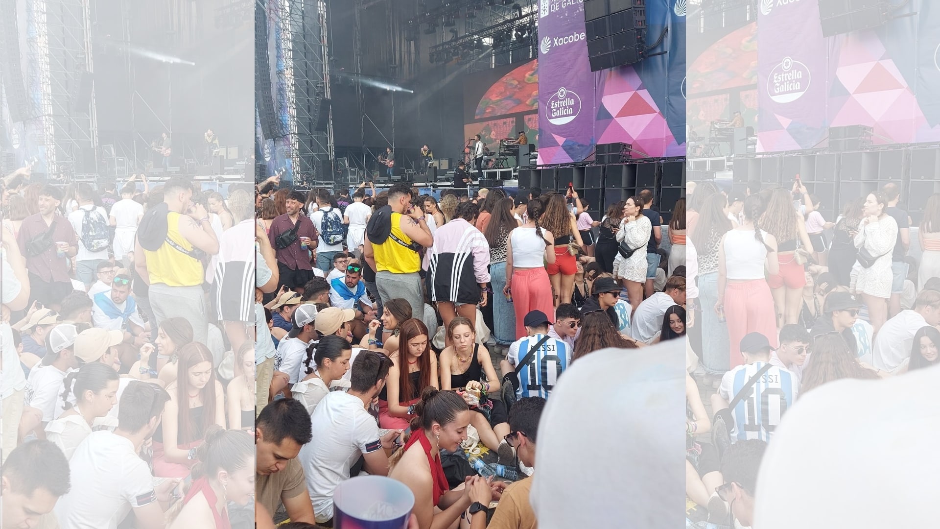 Personas sentadas mirando el móvil en las primeras filas de un concierto de O Son do Camiño | @ALEXMENDU