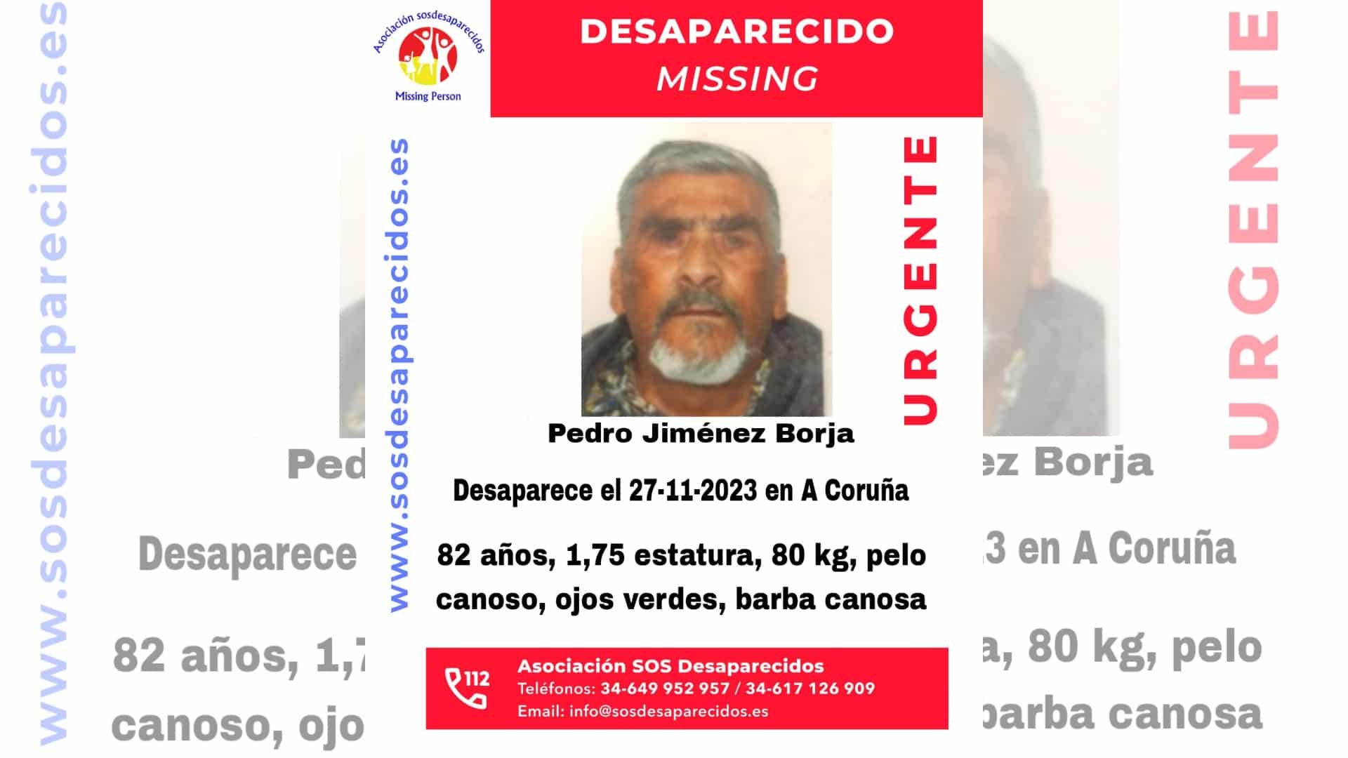 Pedro Jiménez Borja, desaparecido en A Coruña desde este lunes 27 de septiembre | SOSDESAPARECIDOS