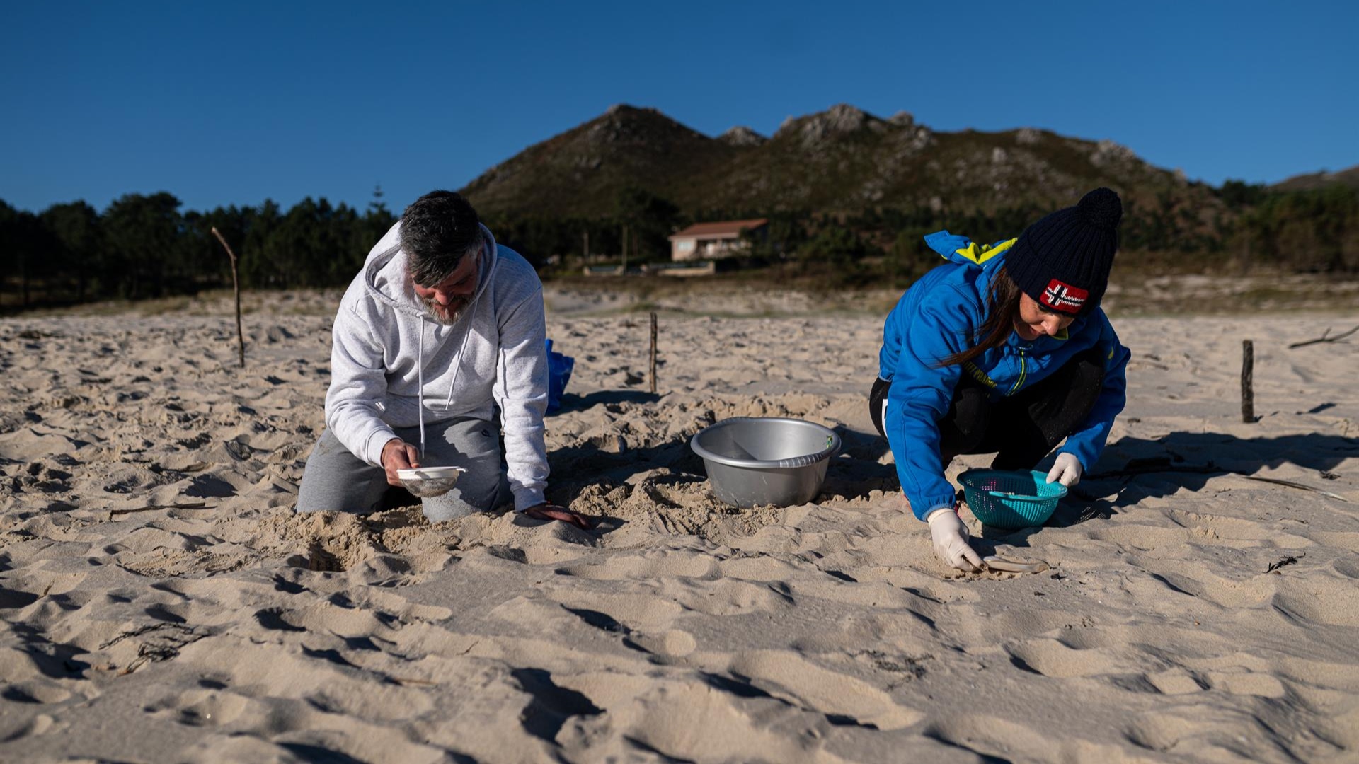 Voluntarios participan en la recogida de pellets de plástico en una playa | EP