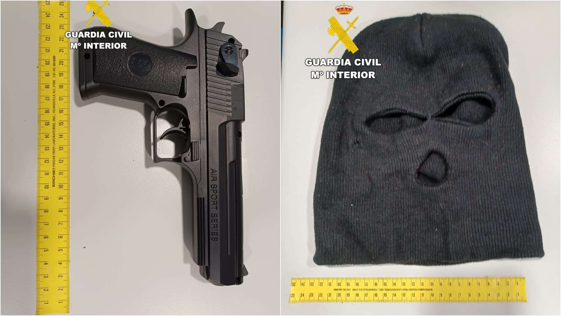 El arma y la capucha incautadas al atracador | GUARDIA CIVIL