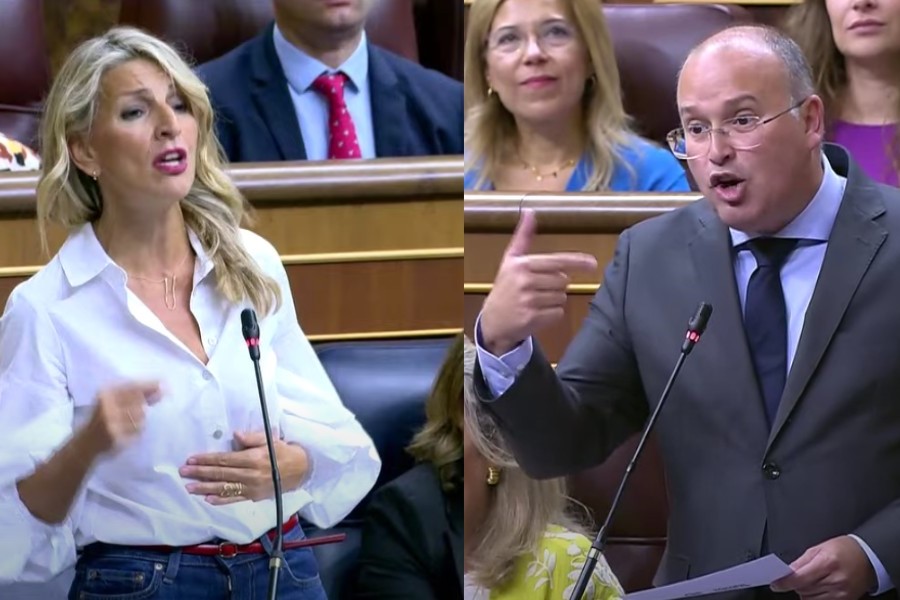 Yolanda Díaz, Vicepresidenta segunda del Gobierno de España, y Miguel Tellado, portavoz del PP en el Congreso de los Diputados