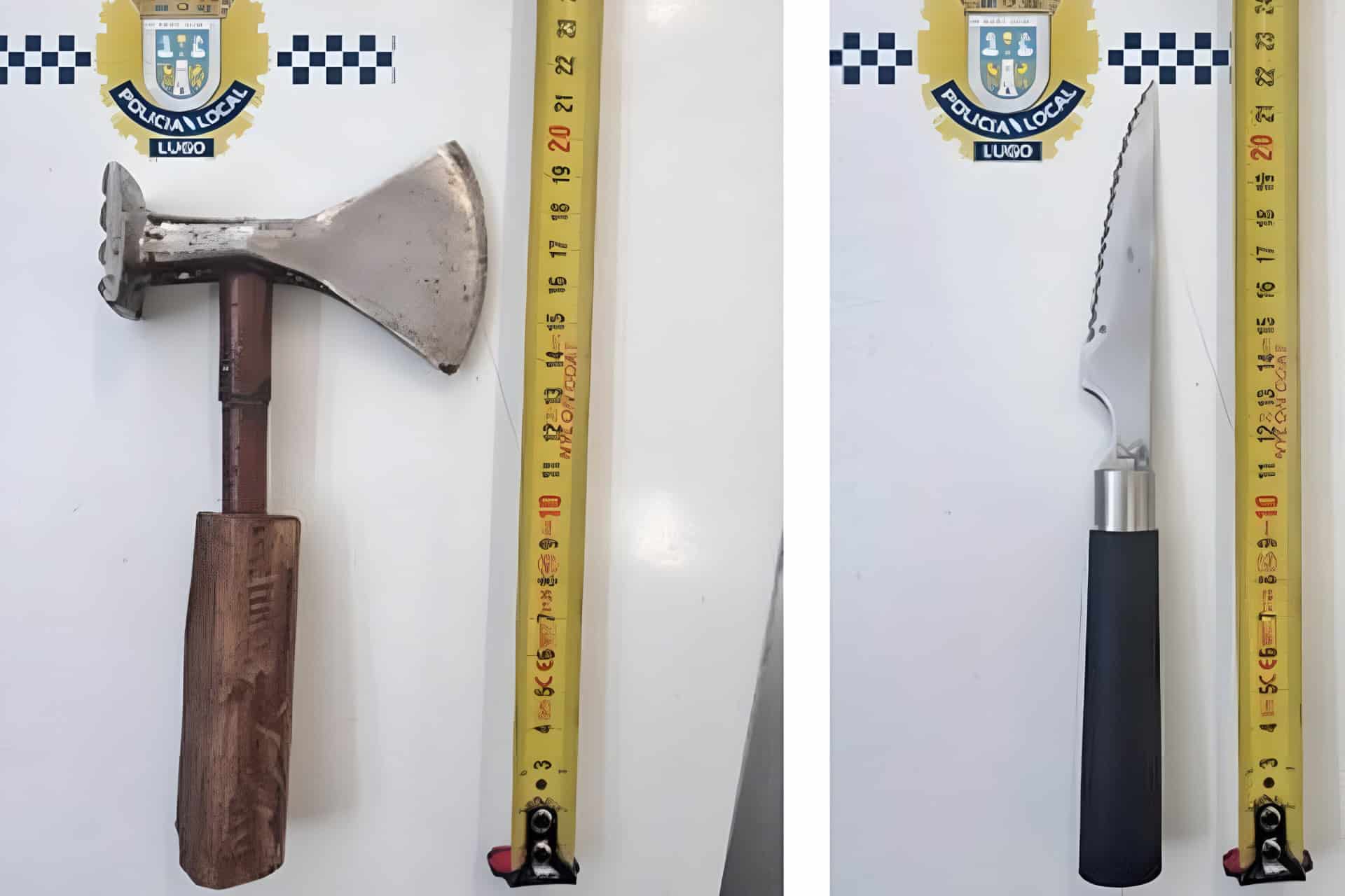 El martillo-machete y el cuchillo de cocina incautados | POLICÍA LOCAL DE LUGO