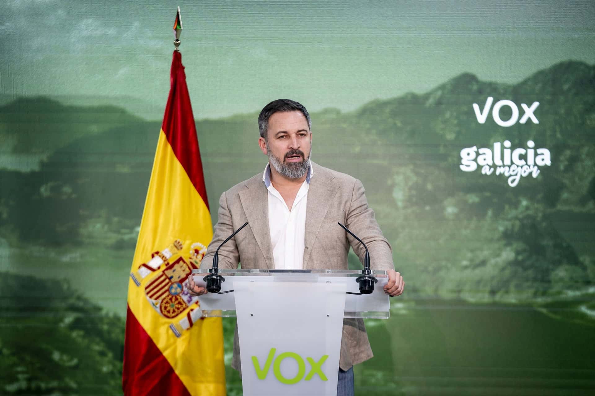 Imagen de archivo del presidente de Vox, Santiago Abascal, en un acto en Galicia | EP