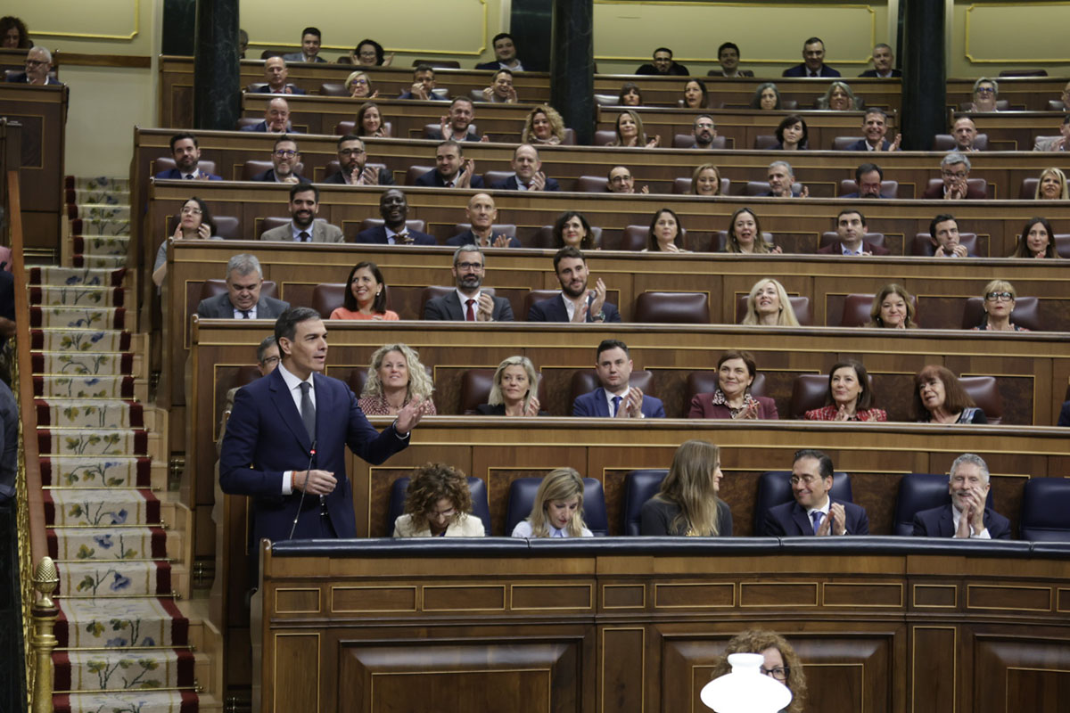 El presidente del Gobierno, Pedro Sánchez, durante su intervención en la sesión de control al Gobierno en el Congreso de los Diputados | POOL CONGRESO