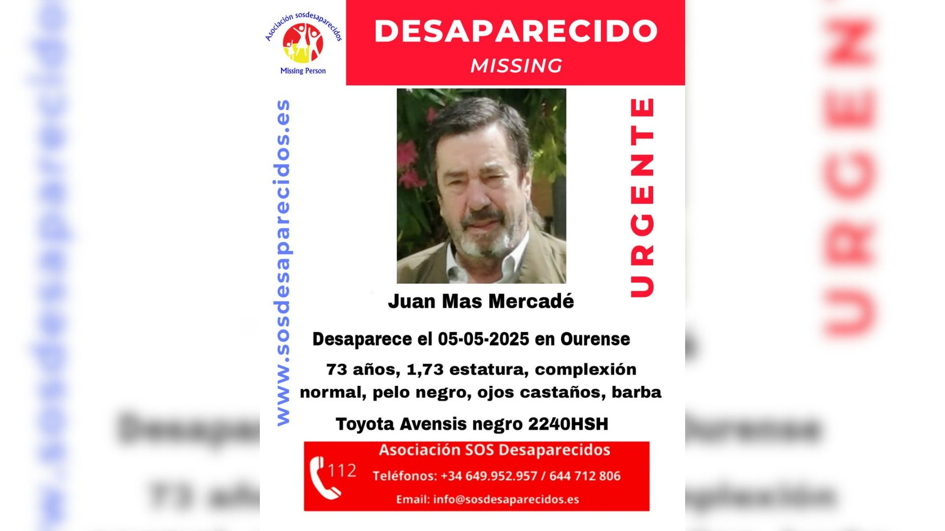 Juan Mas Mercadé, desaparecido en Ourense