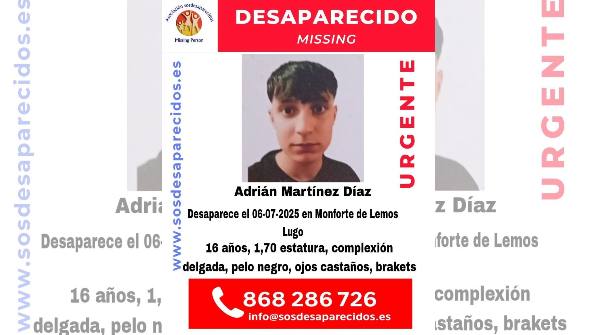 SOS Desaparecidos Adrián Martínez Díaz Monforte de Lemos menor