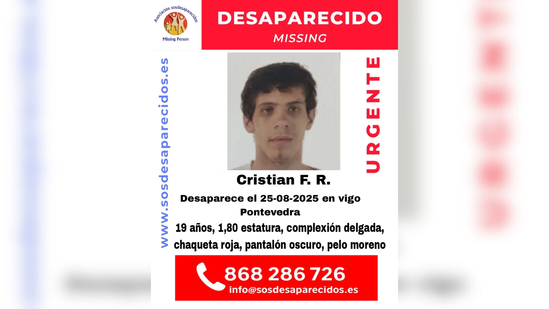 Imagen del joven desaparecido en Vigo