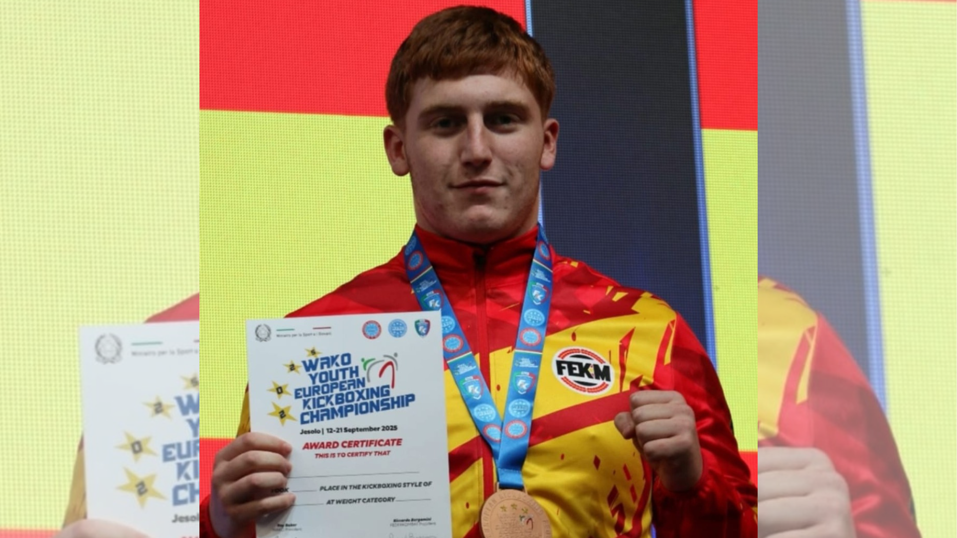 El valdoviñés Daniel Blanco, que consiguió el bronce en el Campeonato de Europa Junior de Kickboxing