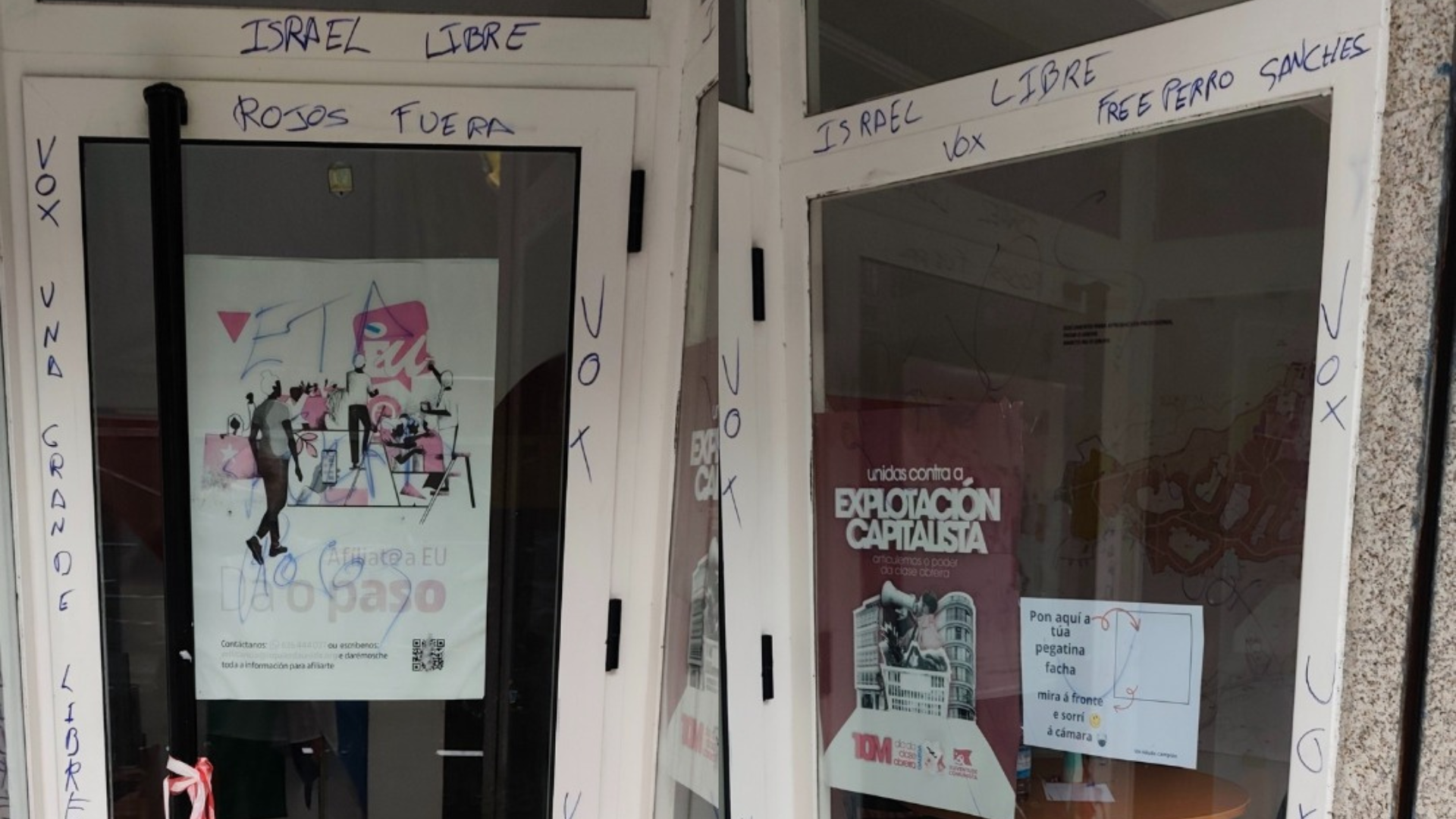 Acto vandálico en el local de Esquerda Unida en O Grove