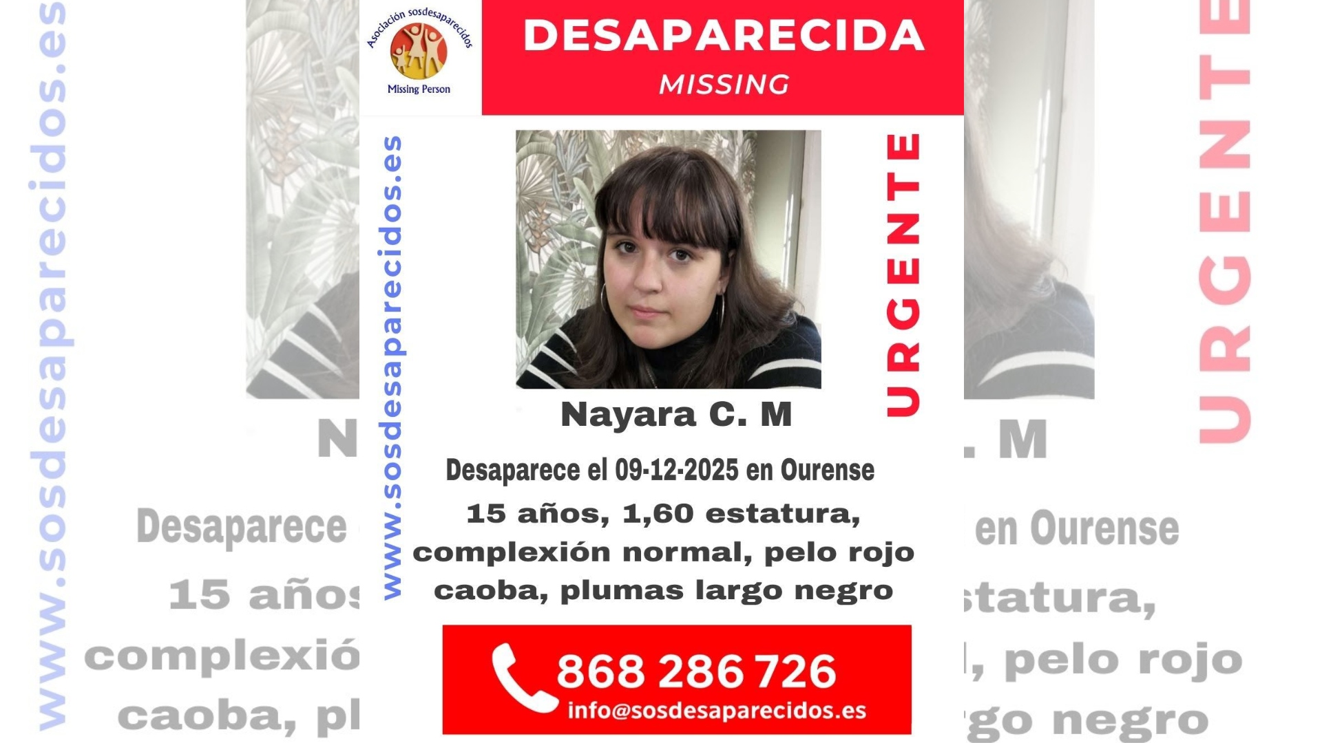 Desaparecida menor SOSDesparecidos Ourense 15 años Nayara C.M