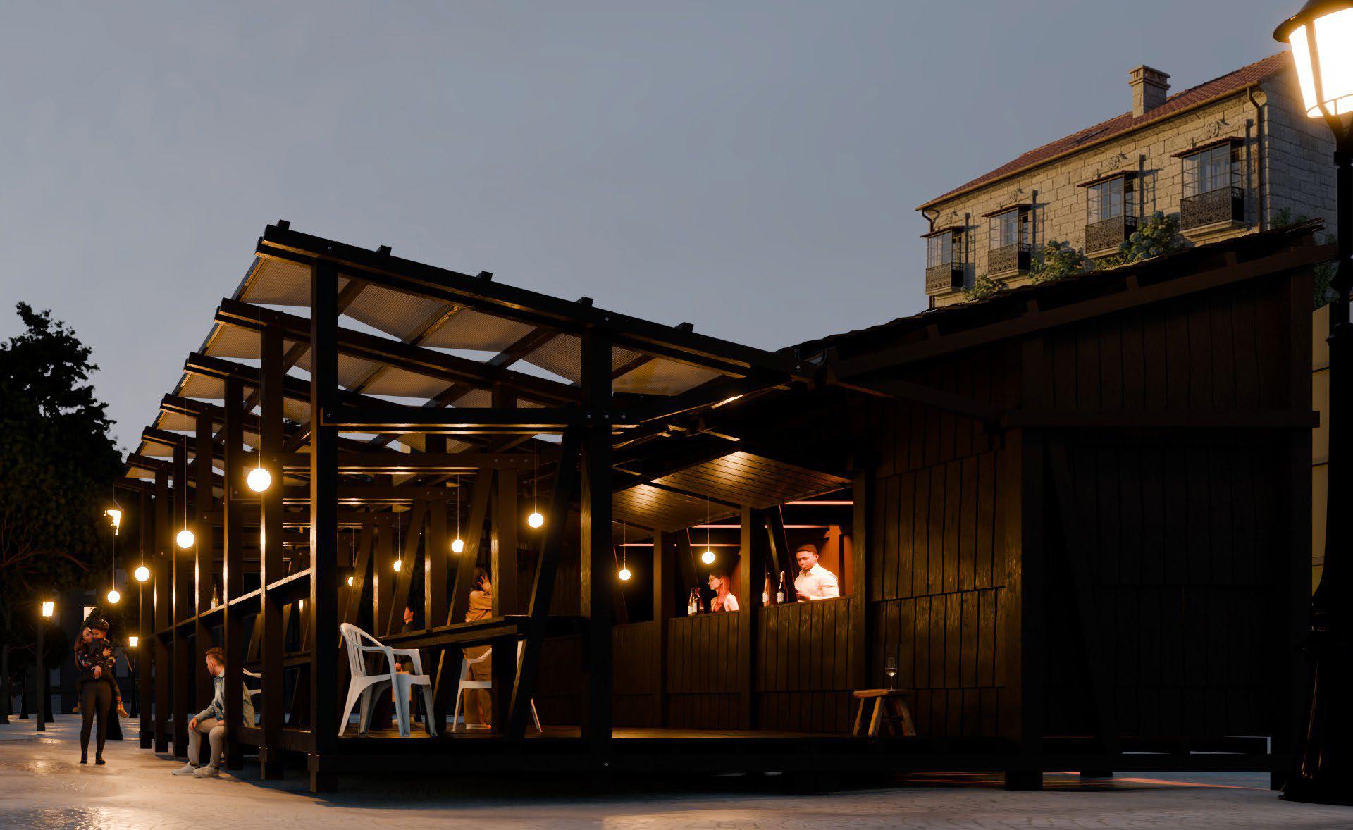 Diseño modular y sostenible del chiringuito “Do mar ao furancho”, inspirado en la arquitectura tradicional gallega