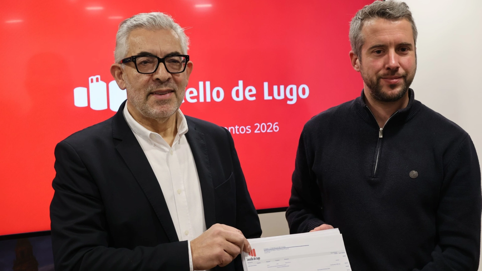 Miguel Fernández y Rubén Arroxo, durante la presentación del proyecto de Orzamentos Xerais del Concello de Lugo para 2026