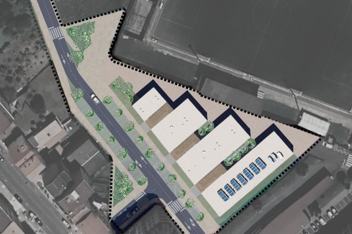 Área delimitada entre o campo do Beco e as rúas Río da Veiga e Deporte, onde se situará o novo centro sanitario e a reurbanización prevista.