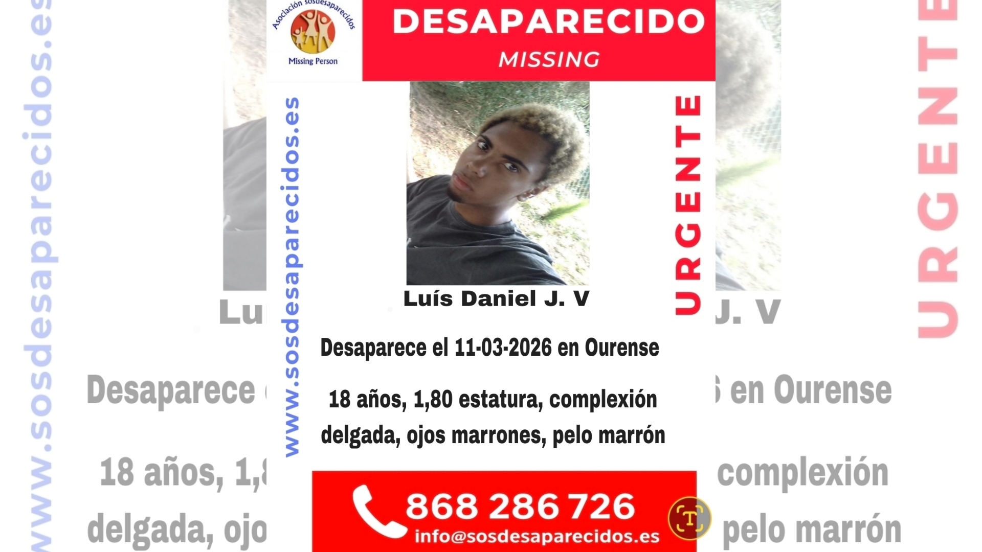Luís Daniel J.V. desaparecido Ourense 18 años