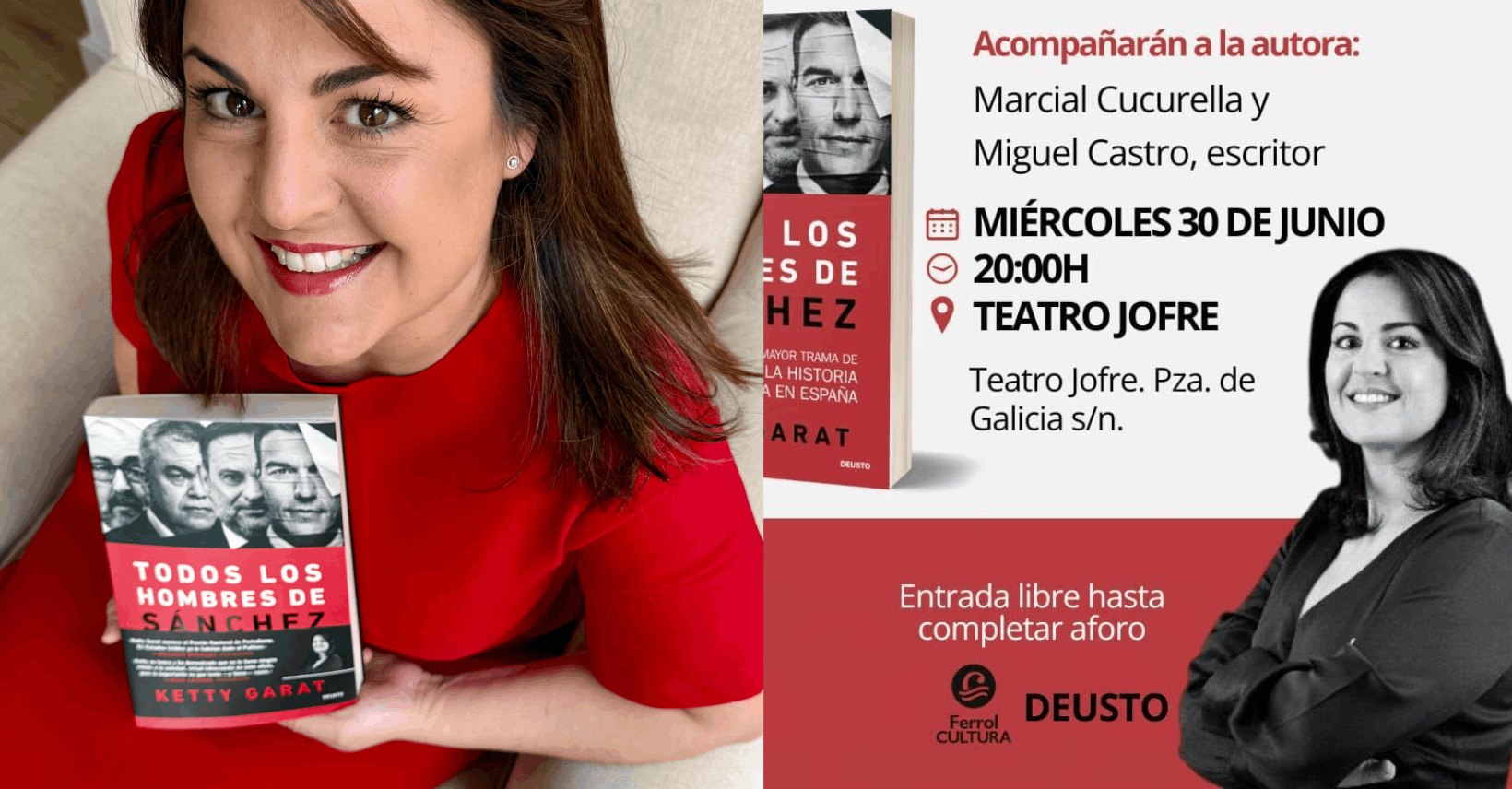 La periodista ferrolana Ketty Garat, que presenta en el Teatro Jofre su libro Todos los hombres de Sánchez