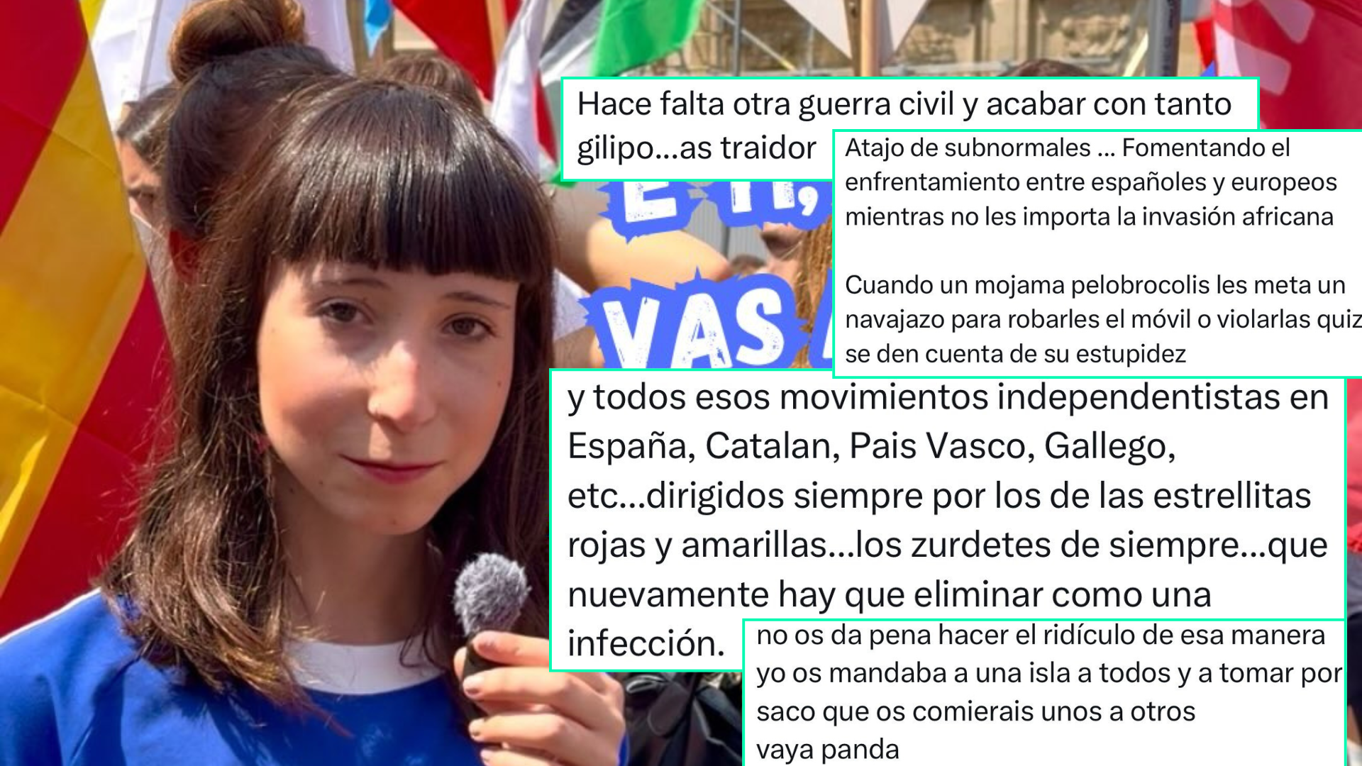 La activista Alicia Arruti junto a algunos de los mensajes de odio recibidos.