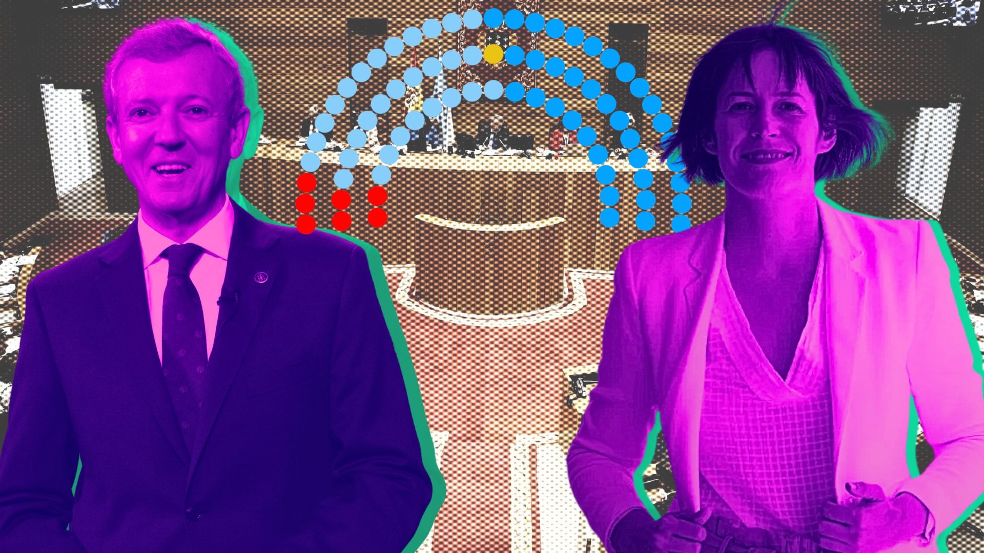 El presidente de la Xunta de Galicia, Alfonso Rueda, y la portavoz nacional del BNG, Ana Pontón.