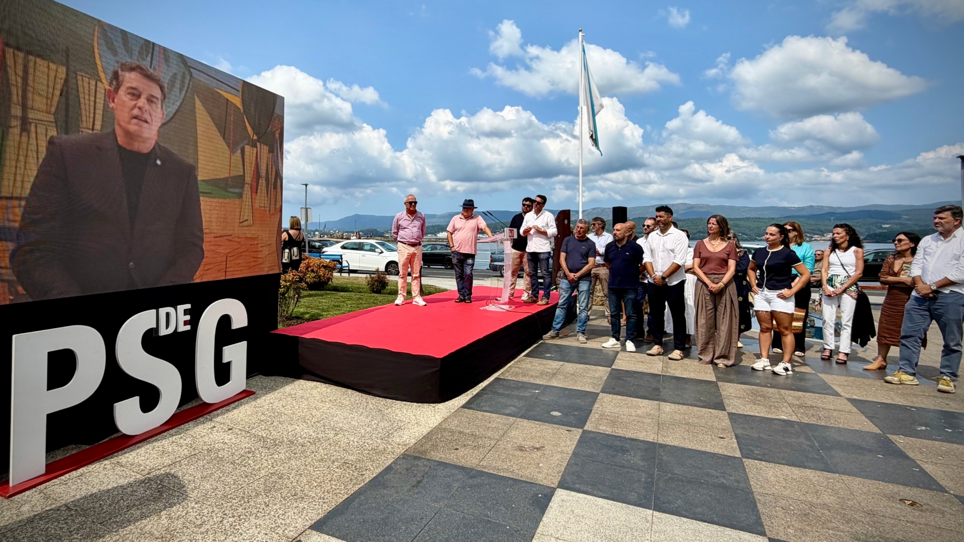 O secretario xeral do PSdeG, José Ramón Gómez Besteiro, conectando dende Bos Aires co tradicional acto do partido en Rianxo con motivo do Día Nacional de Galicia | PSDEG