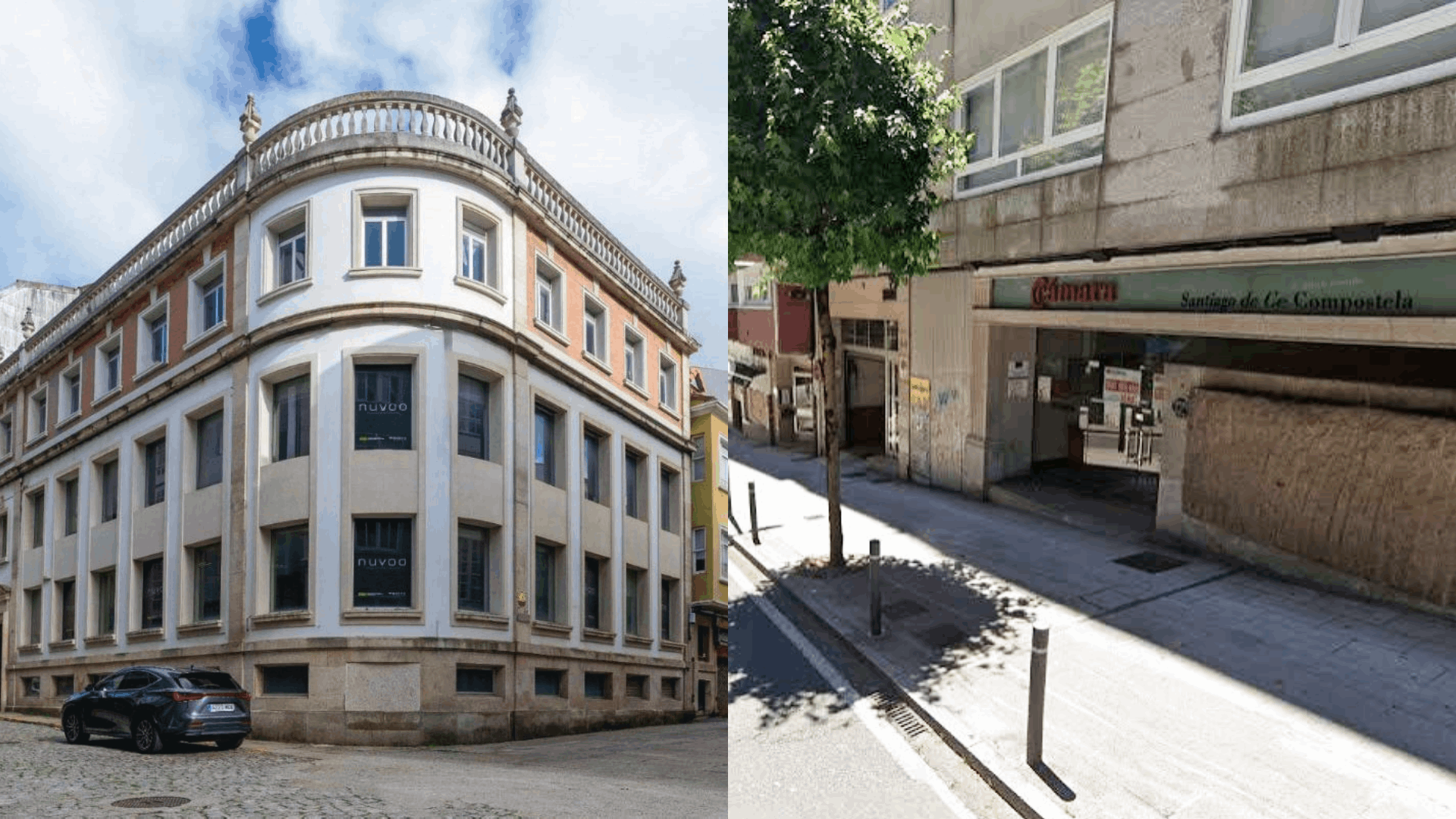 Novas sedes da Deputación da Coruña en Santiago e Ferrol, situadas no antigo local da Cámara de Comercio compostelá e no histórico edificio de Banesto no barrio da Magdalena