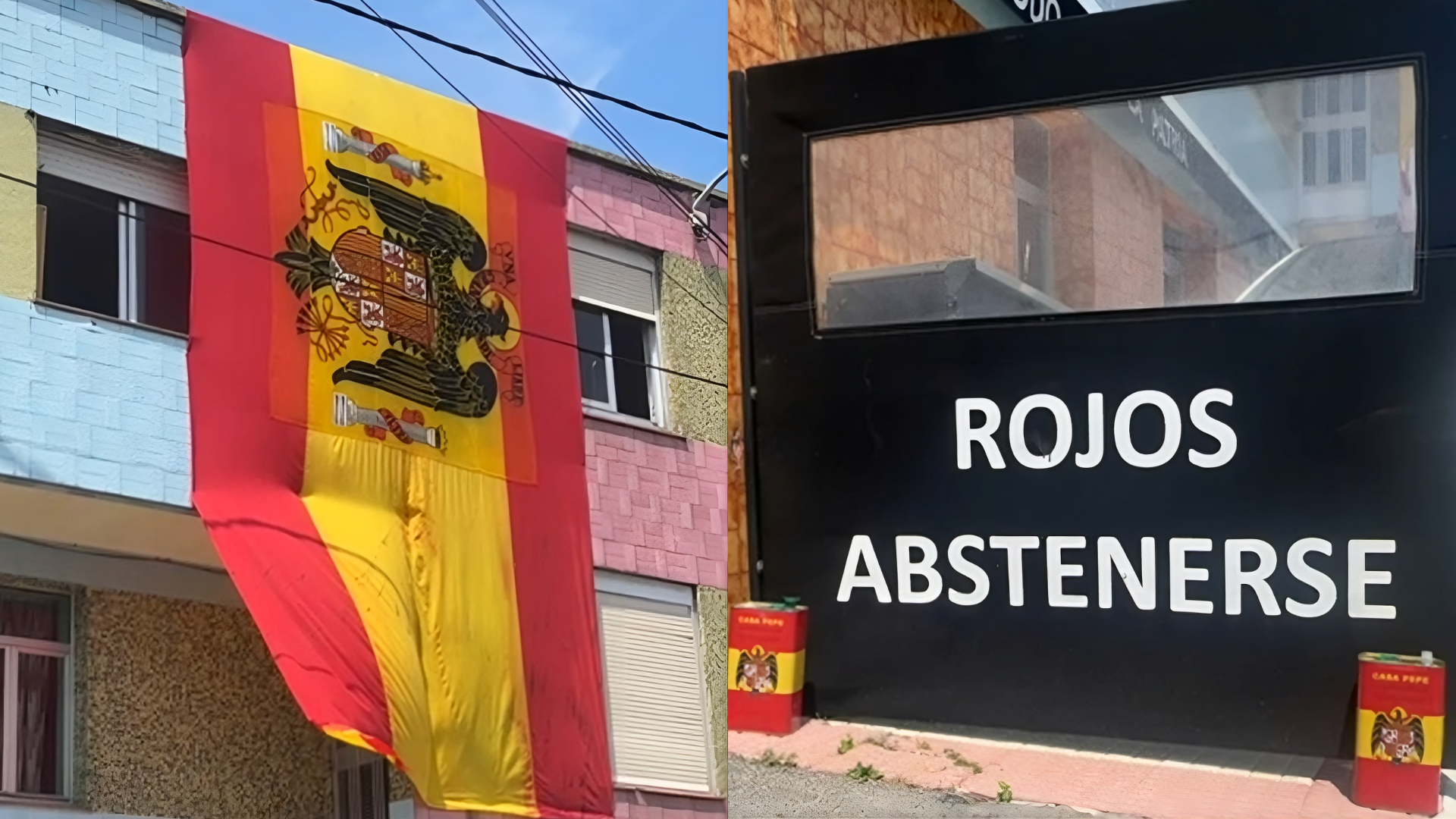 La bandera del franquismo y su lema principal: "rojos abstenerse" | Cedida