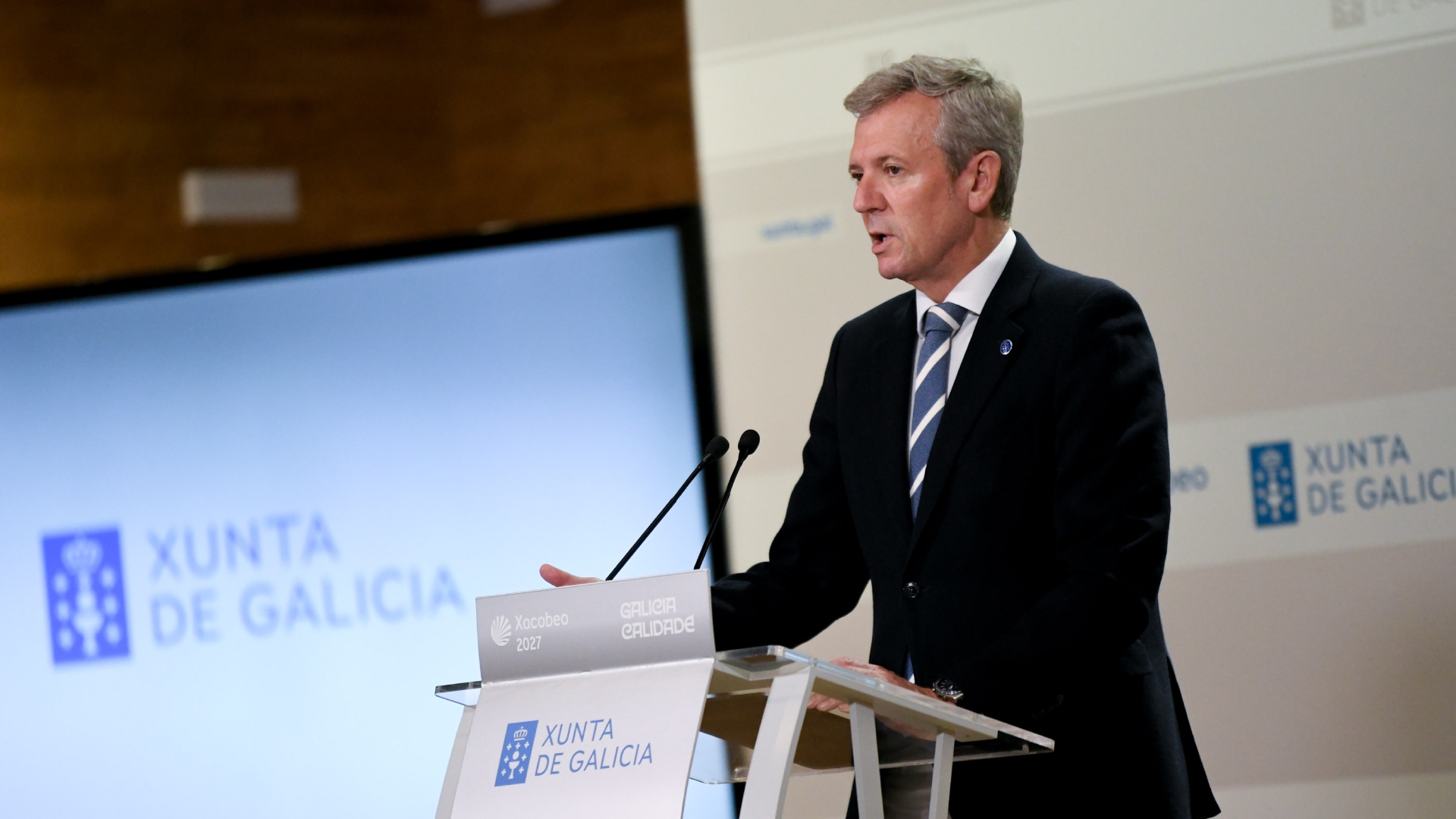 El presidente de la Xunta de Galicia, Alfonso Rueda, en la rueda de prensa posterior a la reunión del Consello de Goberno | XUNTA DE GALICIA