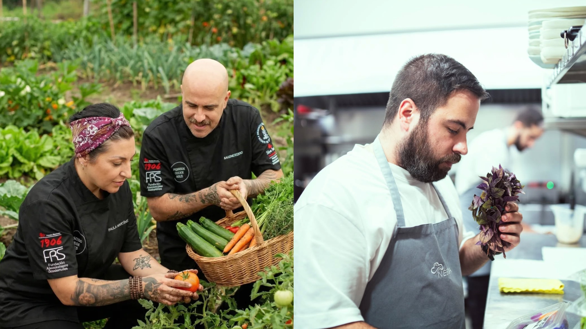 Los chefs de A Artesa da Moza Crecha (Betanzos), Paula Martínez y Lolo Mosteiro; y de Lembraza de Néboa (Ferrol), Sergio Rodríguez Roca.