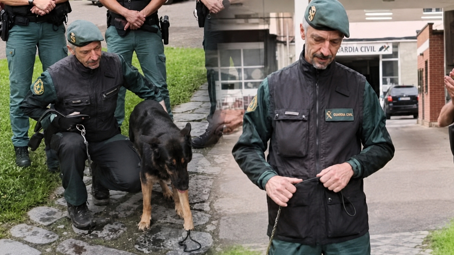 El guardia civil Dámaso F.S., agente de la unidad cinológica, en el acto de jubilación de su perro, Donald.