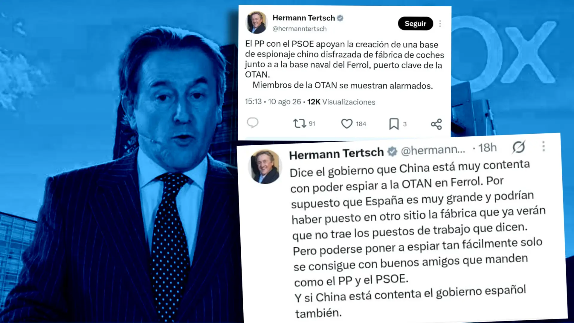 El eurodiputado de Vox Hermann Tertsch ha emprendido una ofensiva en redes sociales para presentar el proyecto industrial directamente como una operación de espionaje de Pekín
