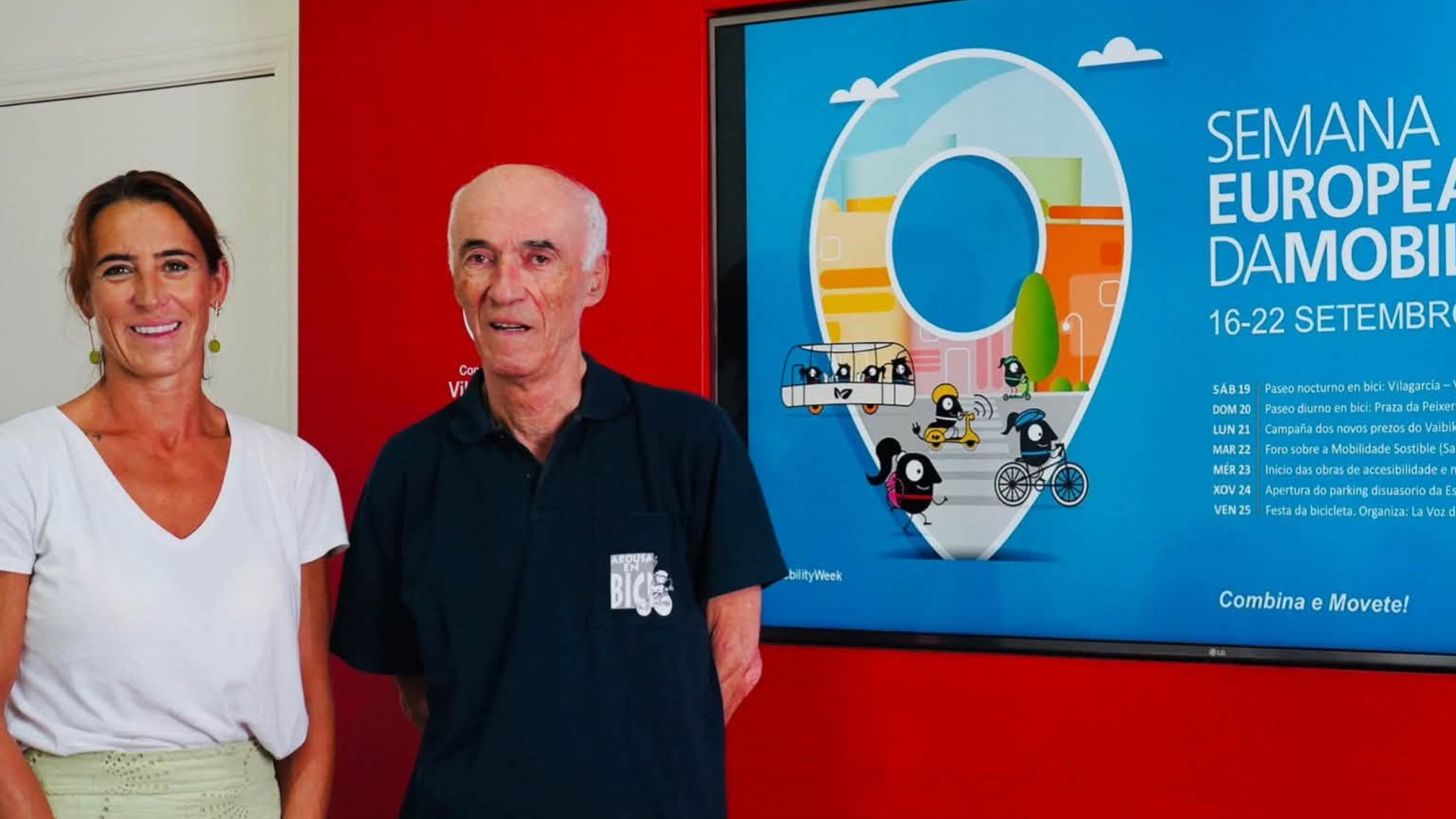 A concelleira delegada da área, Paola María, e o presidente da asociación Arousa en Bici, Emilio García, foron os encargados de presentar a iniciativa que este ano leva por lema “Combina e Móvete” | Concello de Vilagarcía