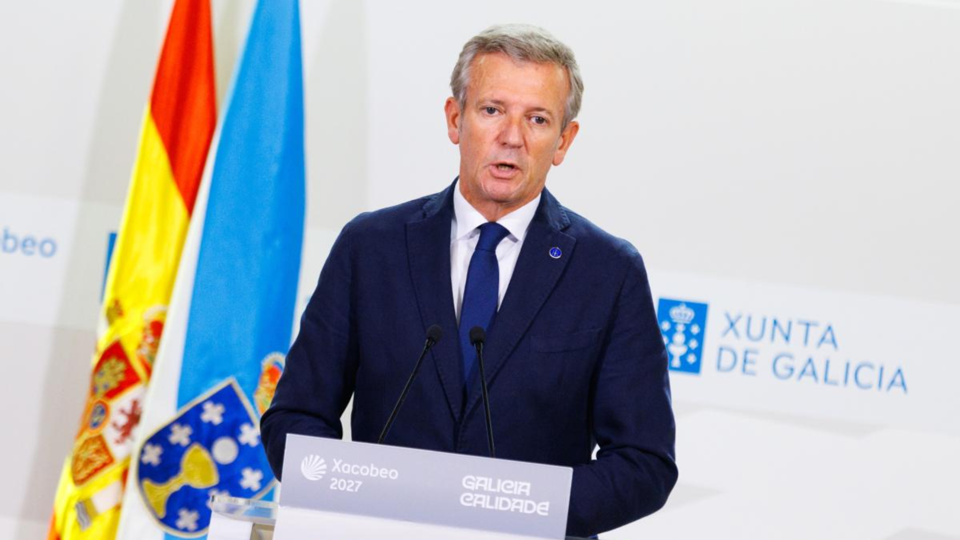 El presidente de la Xunta de Galicia, Alfonso Rueda, durante la rueda de prensa posterior a la reunión semanal de su Ejecutivo | XUNTA DE GALICIA